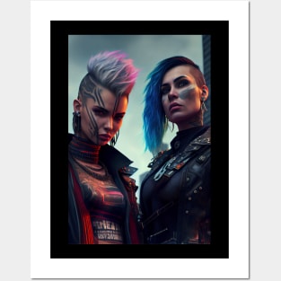 Futuristic Punk Women Portrait with Bright Coloured Hair Posters and Art